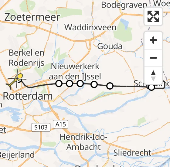 Vlucht Traumahelikopter PH-HVB van Schoonhoven naar Rotterdam The Hague Airport op vrijdag 4 oktober 2024 23:31