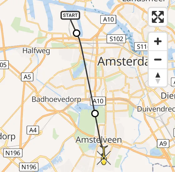 Vlucht Traumahelikopter PH-LLN van Amsterdam Heliport naar Amstelveen op zaterdag 5 oktober 2024 10:40