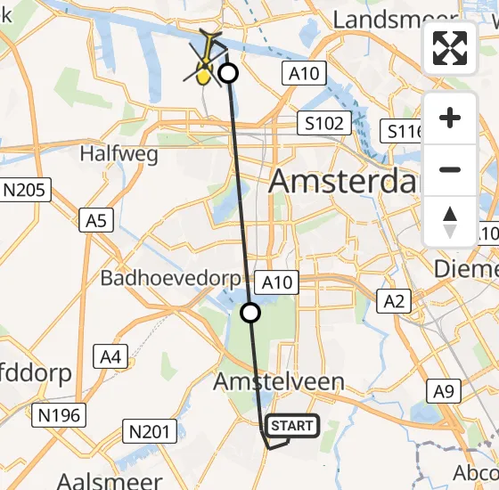 Vlucht Traumahelikopter PH-LLN van Amstelveen naar Amsterdam Heliport op zaterdag 5 oktober 2024 11:02