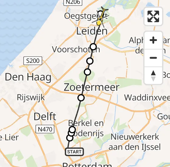 Vlucht Traumahelikopter PH-HVB van Rotterdam The Hague Airport naar Warmond op zaterdag 5 oktober 2024 12:48