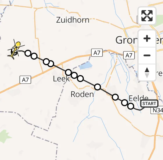 Vlucht Traumahelikopter PH-TTR van Groningen Airport Eelde naar Grootegast op zaterdag 5 oktober 2024 13:46