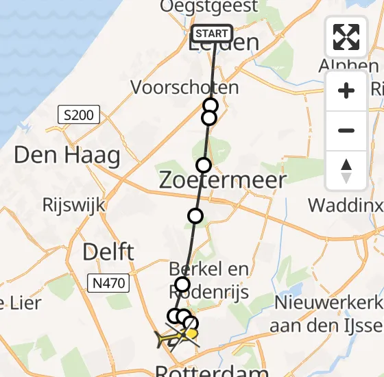 Vlucht Traumahelikopter PH-HVB van Leiden naar Rotterdam The Hague Airport op zaterdag 5 oktober 2024 13:50