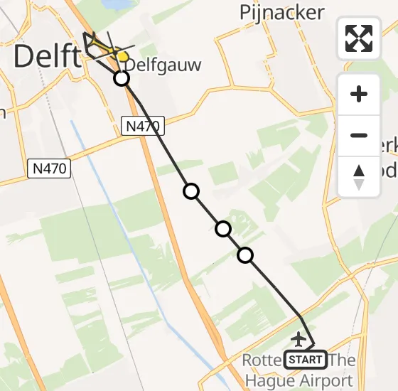 Vlucht Traumahelikopter PH-HVB van Rotterdam The Hague Airport naar Delft op zaterdag 5 oktober 2024 15:38