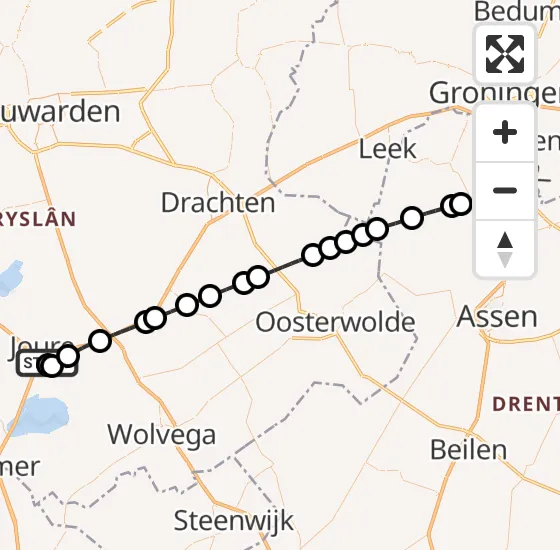 Vlucht Traumahelikopter PH-TTR van Haskerhorne naar Groningen Airport Eelde op zaterdag 5 oktober 2024 16:23