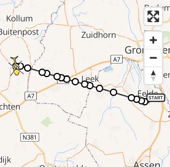 Vlucht Traumahelikopter PH-TTR van Groningen Airport Eelde naar Harkema op zaterdag 5 oktober 2024 16:55