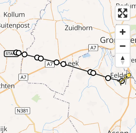 Vlucht Traumahelikopter PH-TTR van Harkema naar Groningen Airport Eelde op zaterdag 5 oktober 2024 17:22