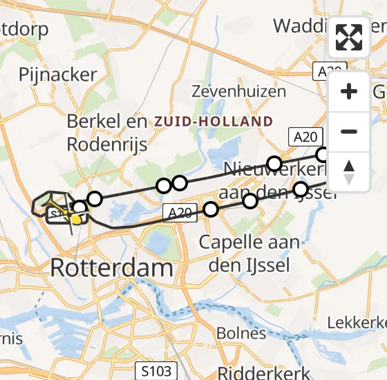 Vlucht Traumahelikopter PH-HVB van Rotterdam The Hague Airport naar Rotterdam The Hague Airport op zaterdag 5 oktober 2024 20:02