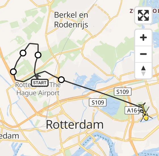 Vlucht Traumahelikopter PH-HVB van Rotterdam The Hague Airport naar Rotterdam op zaterdag 5 oktober 2024 23:07