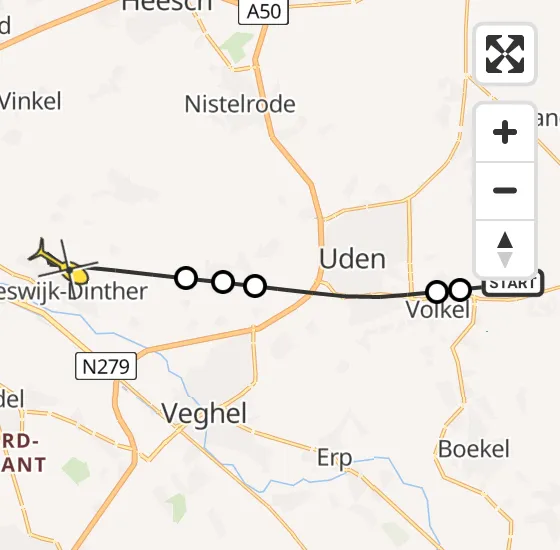 Vlucht Traumahelikopter PH-DOC van Vliegbasis Volkel naar Heeswijk-Dinther op zondag 6 oktober 2024 0:27