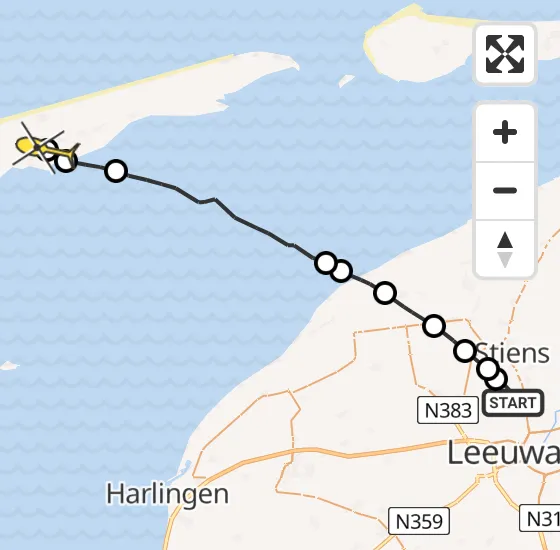 Vlucht Ambulancehelikopter PH-OOP van Vliegbasis Leeuwarden naar Midsland op zondag 6 oktober 2024 0:55