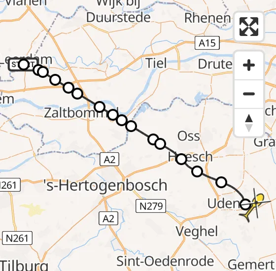 Vlucht Traumahelikopter PH-DOC van Leerdam naar Vliegbasis Volkel op zondag 6 oktober 2024 2:13