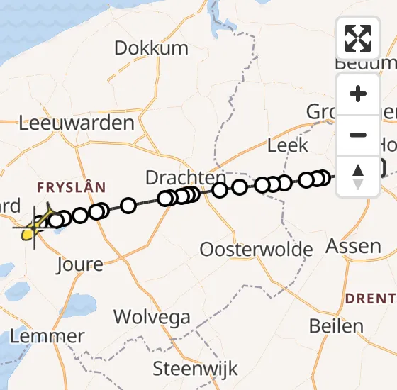 Vlucht Traumahelikopter PH-TTR van Groningen Airport Eelde naar Sneek op zondag 6 oktober 2024 7:03