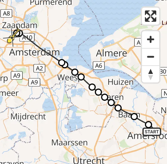 Vlucht Traumahelikopter PH-LLN van Amersfoort naar Amsterdam Heliport op zondag 6 oktober 2024 7:24