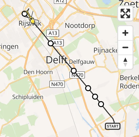 Vlucht Traumahelikopter PH-HVB van Rotterdam The Hague Airport naar Rijswijk op zondag 6 oktober 2024 9:44