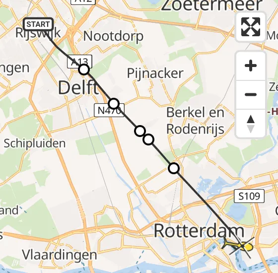 Vlucht Traumahelikopter PH-HVB van Rijswijk naar Rotterdam op zondag 6 oktober 2024 10:08