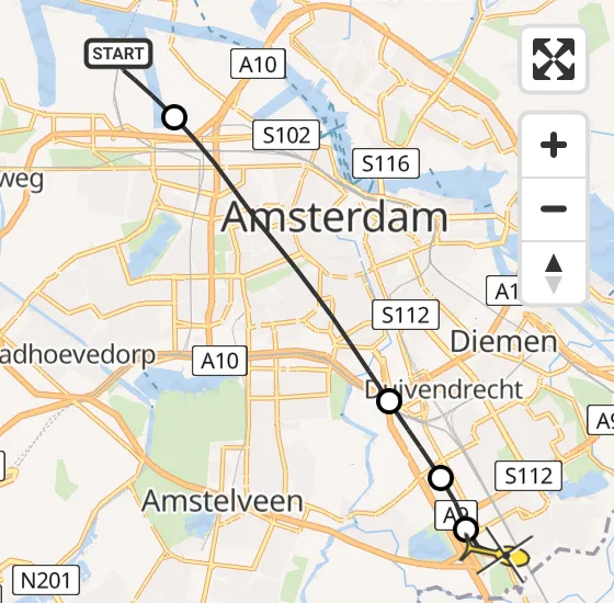 Vlucht Traumahelikopter PH-HVB van Amsterdam Heliport naar Academisch Medisch Centrum (AMC) op zondag 6 oktober 2024 12:44