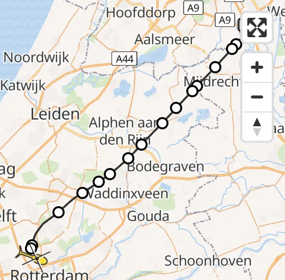 Vlucht Traumahelikopter PH-HVB van Academisch Medisch Centrum (AMC) naar Rotterdam The Hague Airport op zondag 6 oktober 2024 12:52