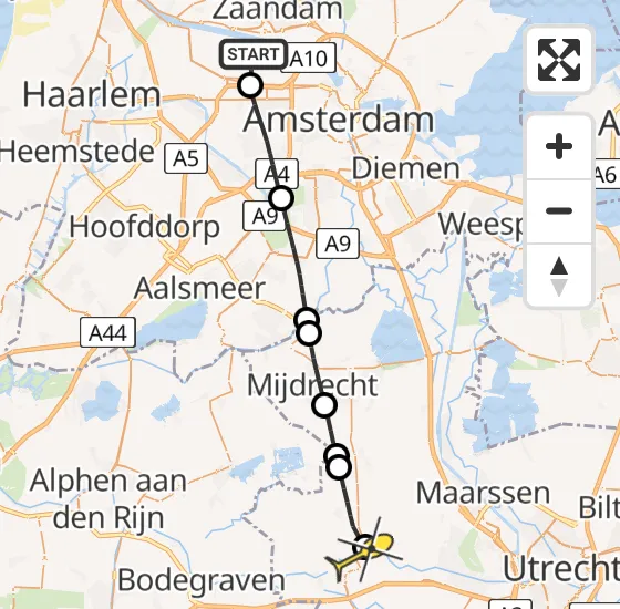 Vlucht Traumahelikopter PH-LLN van Amsterdam Heliport naar Woerden op zondag 6 oktober 2024 14:37