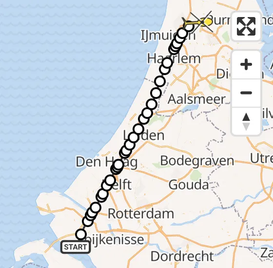 Vlucht Traumahelikopter PH-HVB van Hellevoetsluis naar Assendelft op zondag 6 oktober 2024 15:14