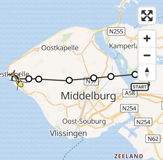 Vlucht Kustwachthelikopter PH-NCG van Vliegveld Midden-Zeeland naar Westkapelle op zondag 6 oktober 2024 15:38