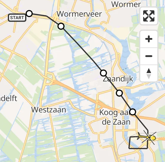 Vlucht Traumahelikopter PH-HVB van Assendelft naar Zaandam op zondag 6 oktober 2024 15:49