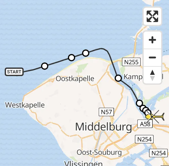 Vlucht Kustwachthelikopter PH-NCG van Vlissingen naar Vliegveld Midden-Zeeland op zondag 6 oktober 2024 16:37