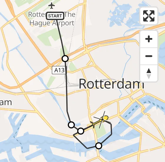 Vlucht Traumahelikopter PH-HVB van Rotterdam The Hague Airport naar Erasmus MC op zondag 6 oktober 2024 17:10