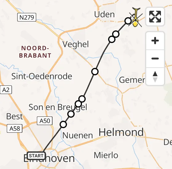 Vlucht Traumahelikopter PH-DOC van Eindhoven naar Vliegbasis Volkel op zondag 6 oktober 2024 17:30