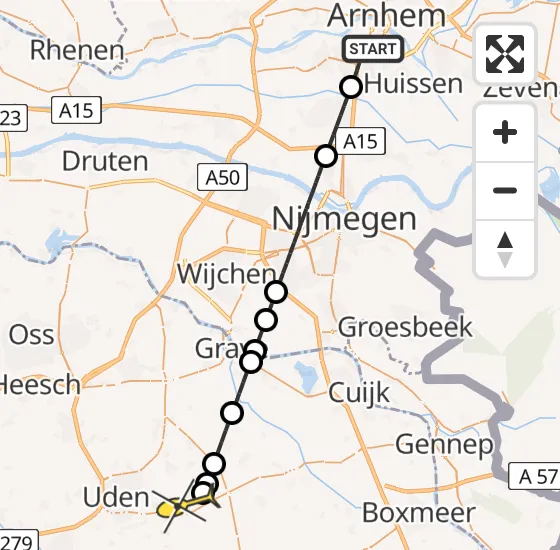 Vlucht Traumahelikopter PH-DOC van Arnhem naar Vliegbasis Volkel op maandag 7 oktober 2024 9:39