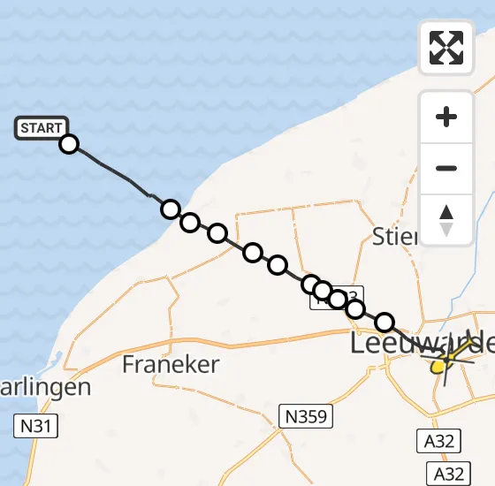 Vlucht Ambulancehelikopter PH-OOP van Oosterend naar Leeuwarden op maandag 7 oktober 2024 9:49