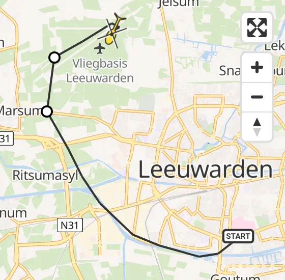 Vlucht Ambulancehelikopter PH-OOP van Leeuwarden naar Vliegbasis Leeuwarden op maandag 7 oktober 2024 10:27