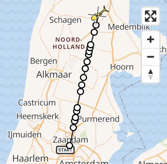 Vlucht Traumahelikopter PH-LLN van Amsterdam Heliport naar Middenmeer op maandag 7 oktober 2024 11:01