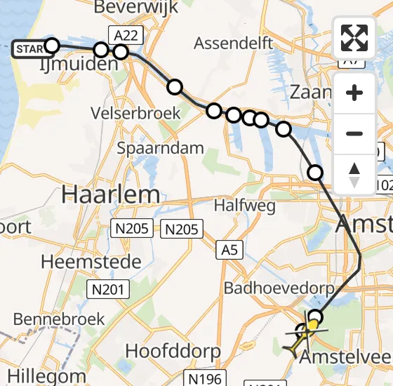 Vlucht Politiehelikopter PH-PXX van IJmuiden naar Schiphol op maandag 7 oktober 2024 11:10