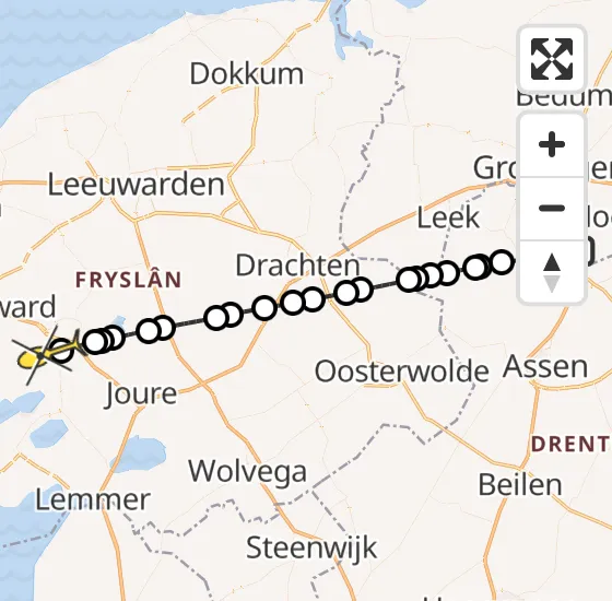 Vlucht Traumahelikopter PH-TTR van Groningen Airport Eelde naar IJlst op maandag 7 oktober 2024 12:20