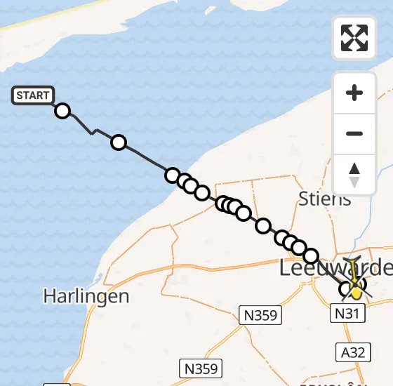 Vlucht Ambulancehelikopter PH-OOP van Formerum naar Leeuwarden op maandag 7 oktober 2024 13:01