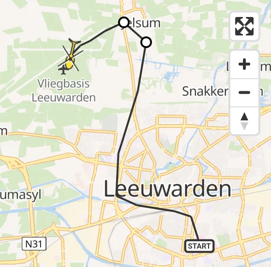 Vlucht Ambulancehelikopter PH-OOP van Leeuwarden naar Vliegbasis Leeuwarden op maandag 7 oktober 2024 13:43