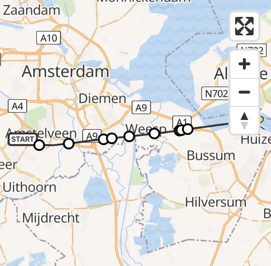 Vlucht Politiehelikopter PH-PXE van Aalsmeer naar Huizen op maandag 7 oktober 2024 15:37