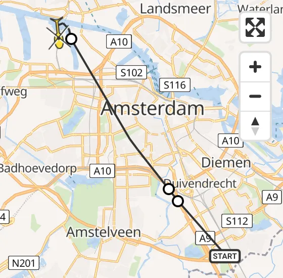 Vlucht Traumahelikopter PH-LLN van Academisch Medisch Centrum (AMC) naar Amsterdam Heliport op maandag 7 oktober 2024 16:25