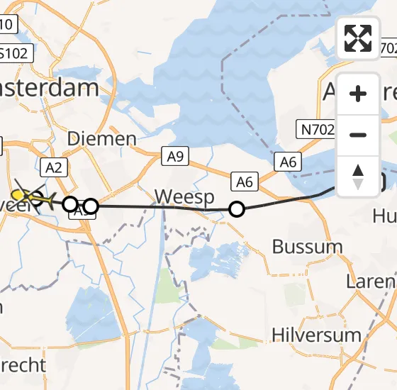 Vlucht Politiehelikopter PH-PXE van Naarden naar Amstelveen op maandag 7 oktober 2024 16:49