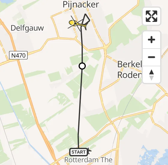 Vlucht Traumahelikopter PH-HVB van Rotterdam The Hague Airport naar Pijnacker op maandag 7 oktober 2024 17:06