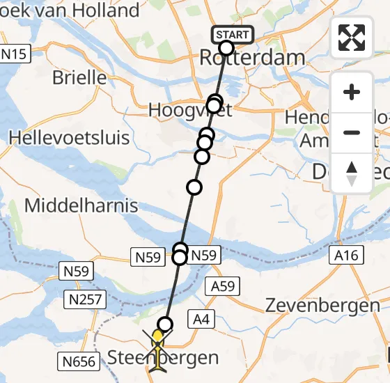 Vlucht Traumahelikopter PH-HVB van Rotterdam The Hague Airport naar Steenbergen op maandag 7 oktober 2024 17:30