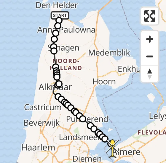 Vlucht Kustwachthelikopter PH-SAR van Vliegveld De Kooy naar Almere op maandag 7 oktober 2024 17:46