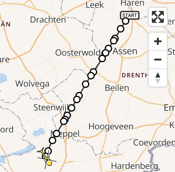 Vlucht Traumahelikopter PH-TTR van Groningen Airport Eelde naar Hasselt op maandag 7 oktober 2024 19:02