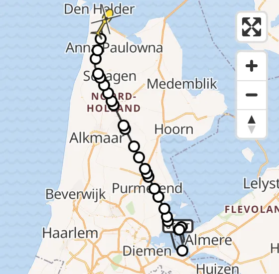 Vlucht Kustwachthelikopter PH-SAR van Marken naar Vliegveld De Kooy op maandag 7 oktober 2024 19:17