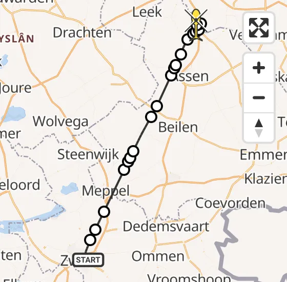 Vlucht Traumahelikopter PH-TTR van Zwolle naar Groningen Airport Eelde op maandag 7 oktober 2024 20:23