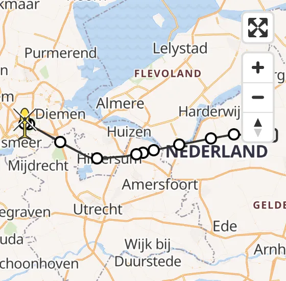 Vlucht Politiehelikopter PH-PXX van Elspeet naar Schiphol op maandag 7 oktober 2024 21:17