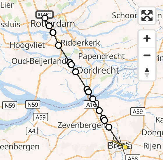 Vlucht Traumahelikopter PH-HVB van Rotterdam The Hague Airport naar Breda op maandag 7 oktober 2024 22:01