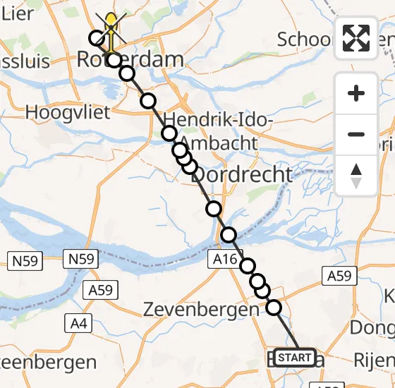 Vlucht Traumahelikopter PH-HVB van Breda naar Rotterdam The Hague Airport op maandag 7 oktober 2024 23:32