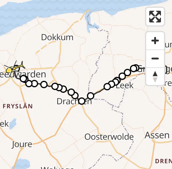 Vlucht Ambulancehelikopter PH-OOP van Universitair Medisch Centrum Groningen naar Vliegbasis Leeuwarden op dinsdag 8 oktober 2024 9:31