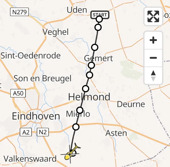 Vlucht Traumahelikopter PH-DOC van Vliegbasis Volkel naar Heeze op dinsdag 8 oktober 2024 9:51